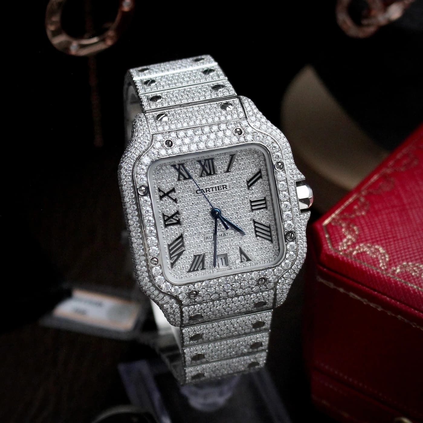 Cartier Santos De Cartier : Santos Bussdown Custom Moissanite HongKong