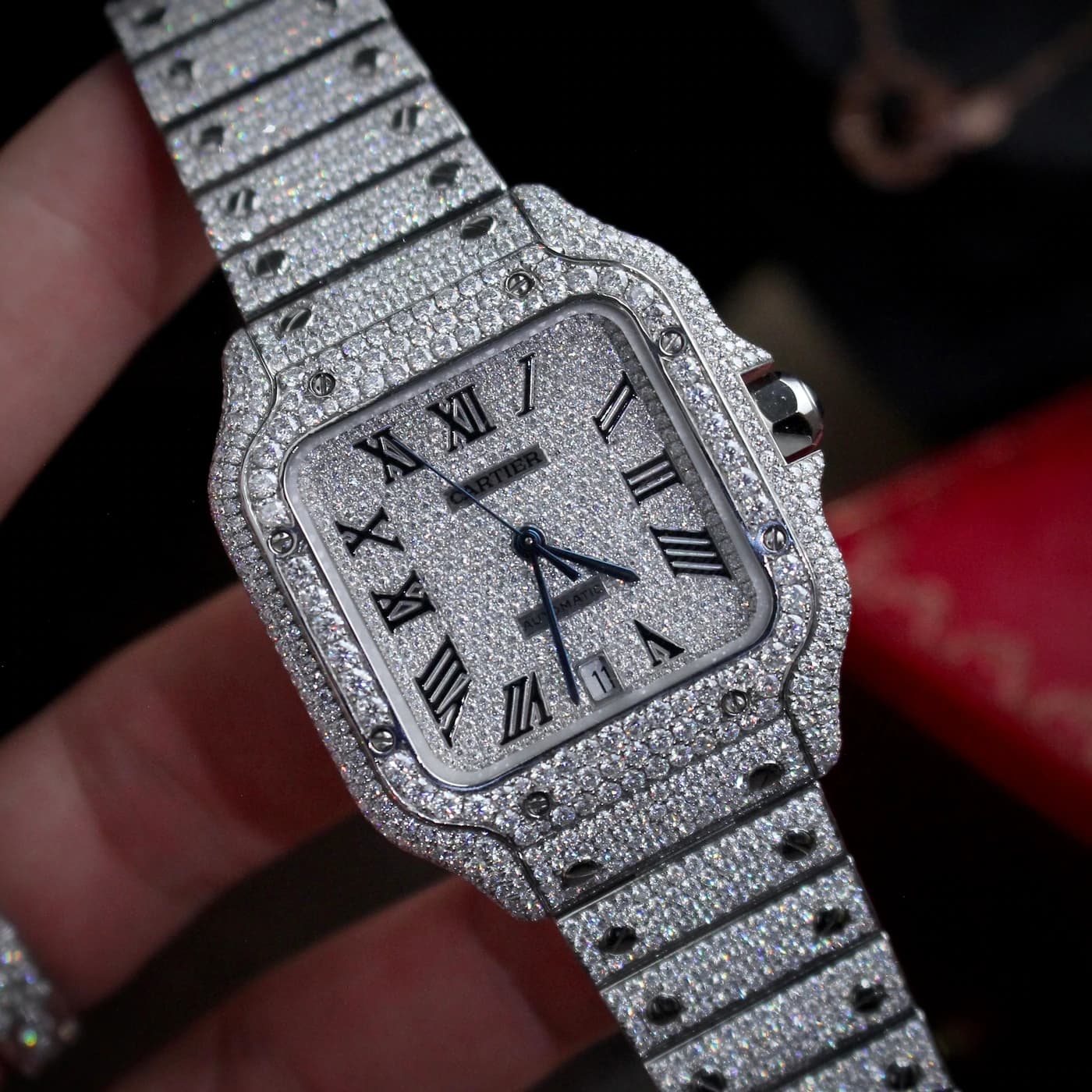 Cartier Santos De Cartier : Santos Bussdown Custom Moissanite HongKong — view 2 of 12