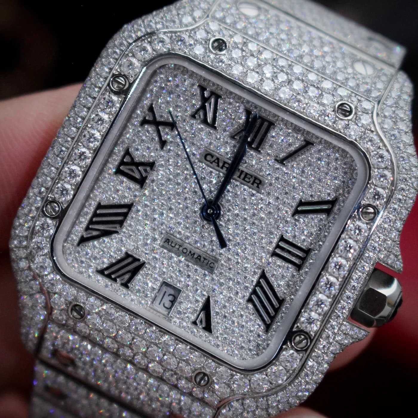 Cartier Santos De Cartier : Santos Bussdown Custom Moissanite HongKong — view 4 of 12
