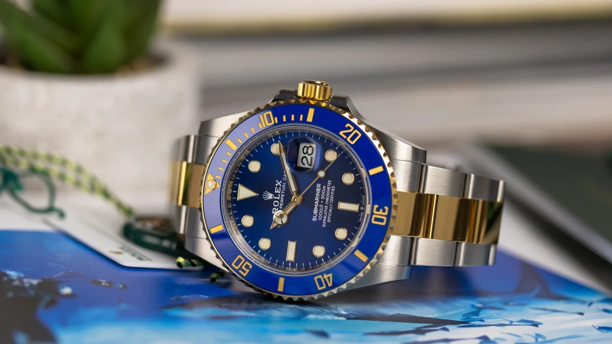Two-tone Submariner Date with a blue dial and bezel.